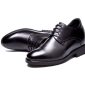 Black leather height increasing dress shoes with concealed elevator technology for enhanced stature and sophisticated style.