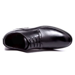 Elegant men's black leather height increasing shoes with discreet elevator technology for added height and style. Perfect for formal occasions needing a boost in stature and confident appearance.