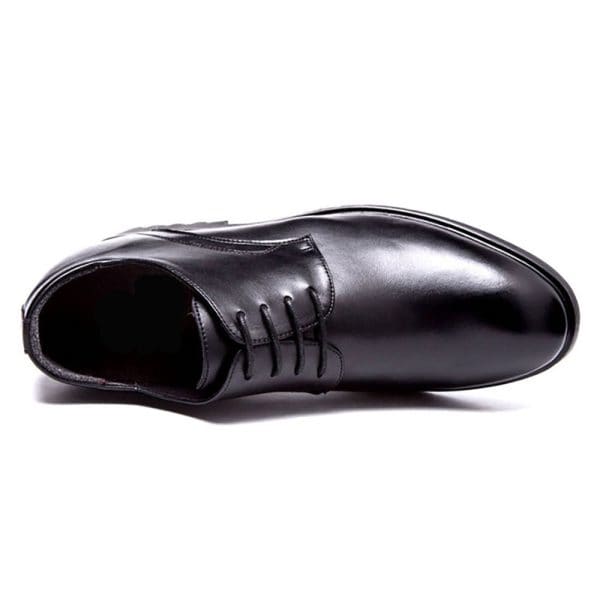 Elegant men's black leather height increasing shoes with discreet elevator technology for added height and style. Perfect for formal occasions needing a boost in stature and confident appearance.
