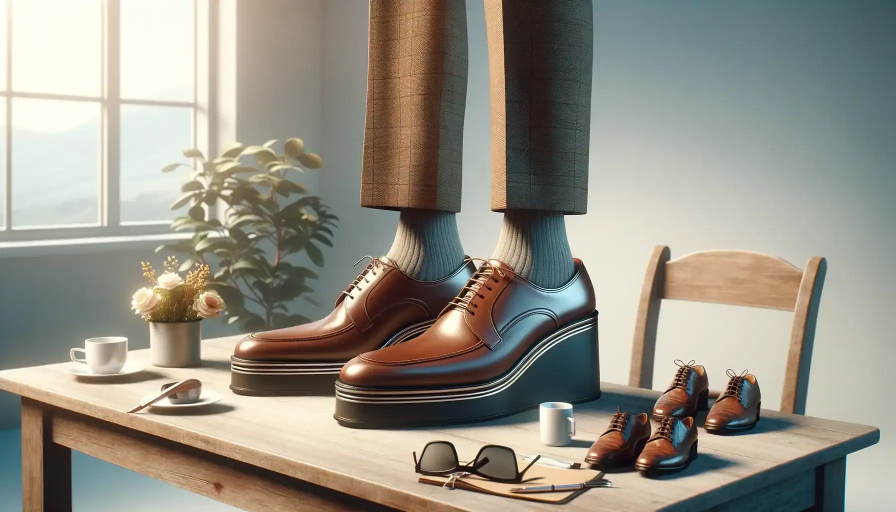 Stylish men's dress shoes with concealed height increasing insoles, designed to add inches discreetly and comfortably. Perfect for formal occasions and enhancing confidence.