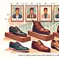 A comparison of men's elevator shoes showcasing different styles and height increases, presented with artistic illustrations and framed portraits in a sophisticated setting.